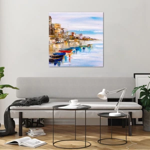 Tablou pe sticlă - Port urban multicolor - 70x70 cm