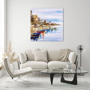 Tablou pe sticlă - Port urban multicolor - 70x70 cm