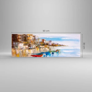 Tablou pe sticlă - Port urban multicolor - 90x30 cm