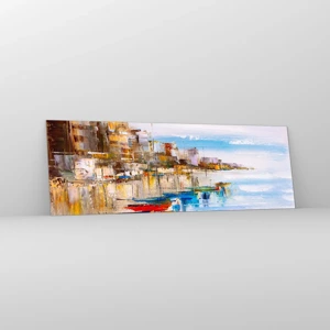 Tablou pe sticlă - Port urban multicolor - 90x30 cm